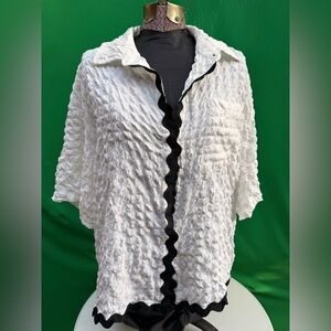 ✨ NWT Simply Southern Seersucker Pajama Set – White/Black Ric Rac – Size M